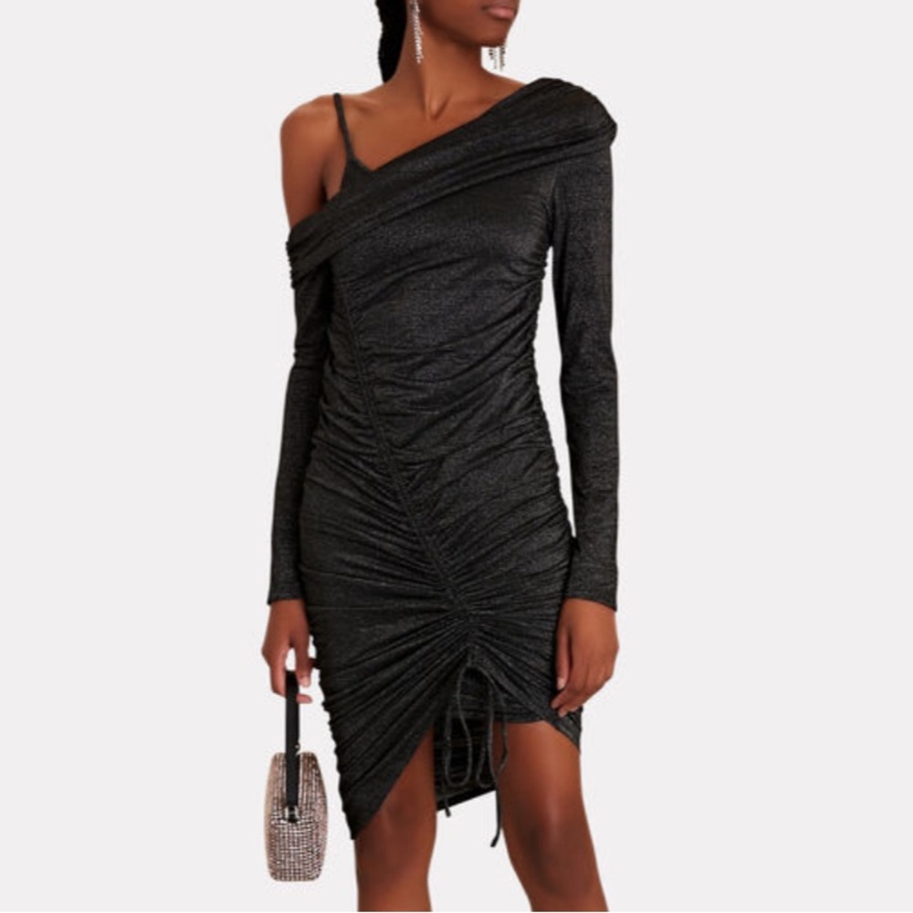 Jonathan SIMKHAI Metallic Gunmetal Sabine Cold-shoulder Dress | Size M
